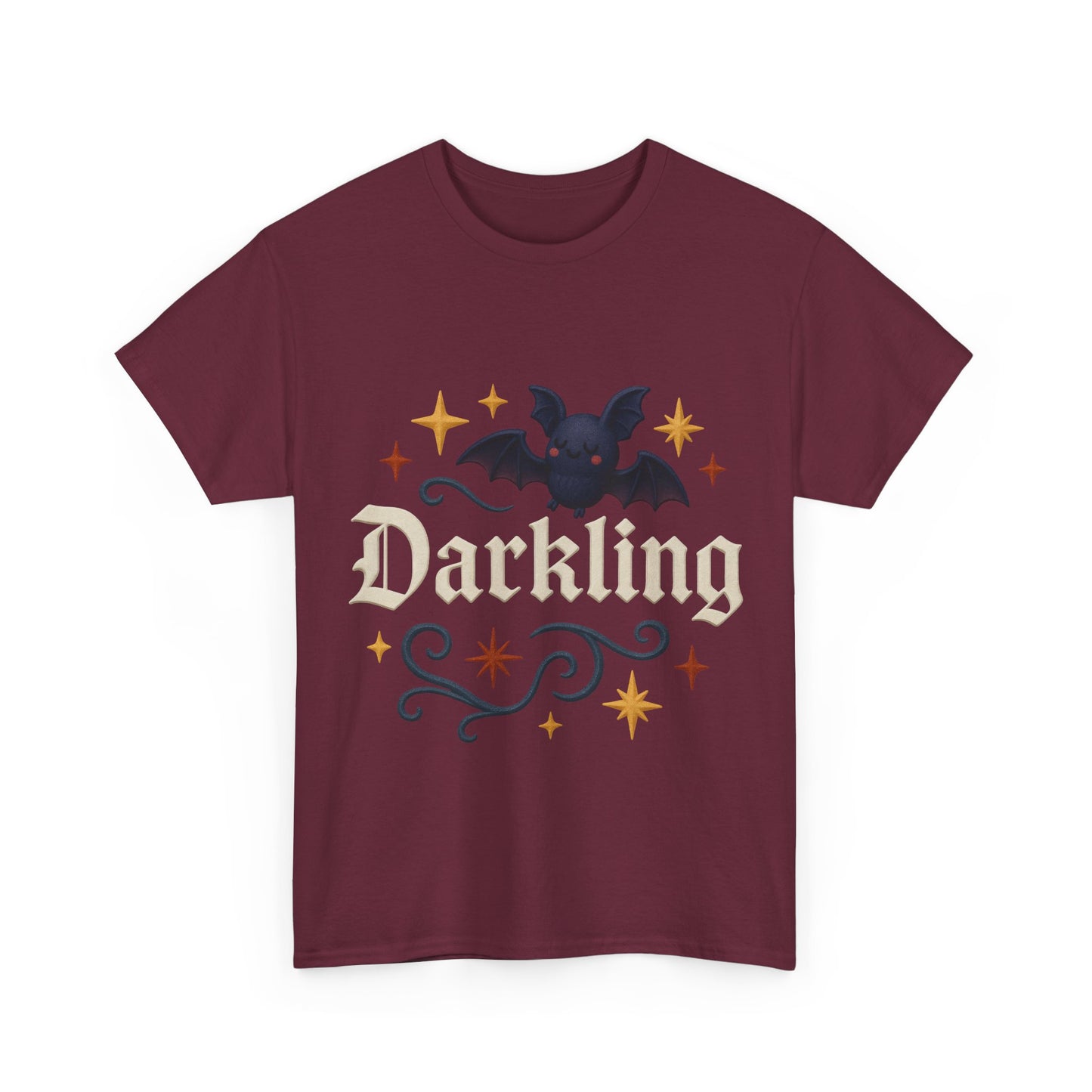 Darkling Bat Graphic Heavy Cotton Tee, Unisex T-Shirt, Gothic Style Tee, Cute Halloween Shirt, Spooky Casual Wear, Clothing