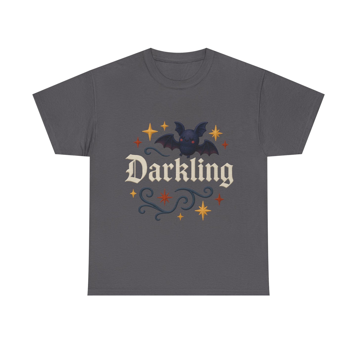 Darkling Bat Graphic Heavy Cotton Tee, Unisex T-Shirt, Gothic Style Tee, Cute Halloween Shirt, Spooky Casual Wear, Clothing