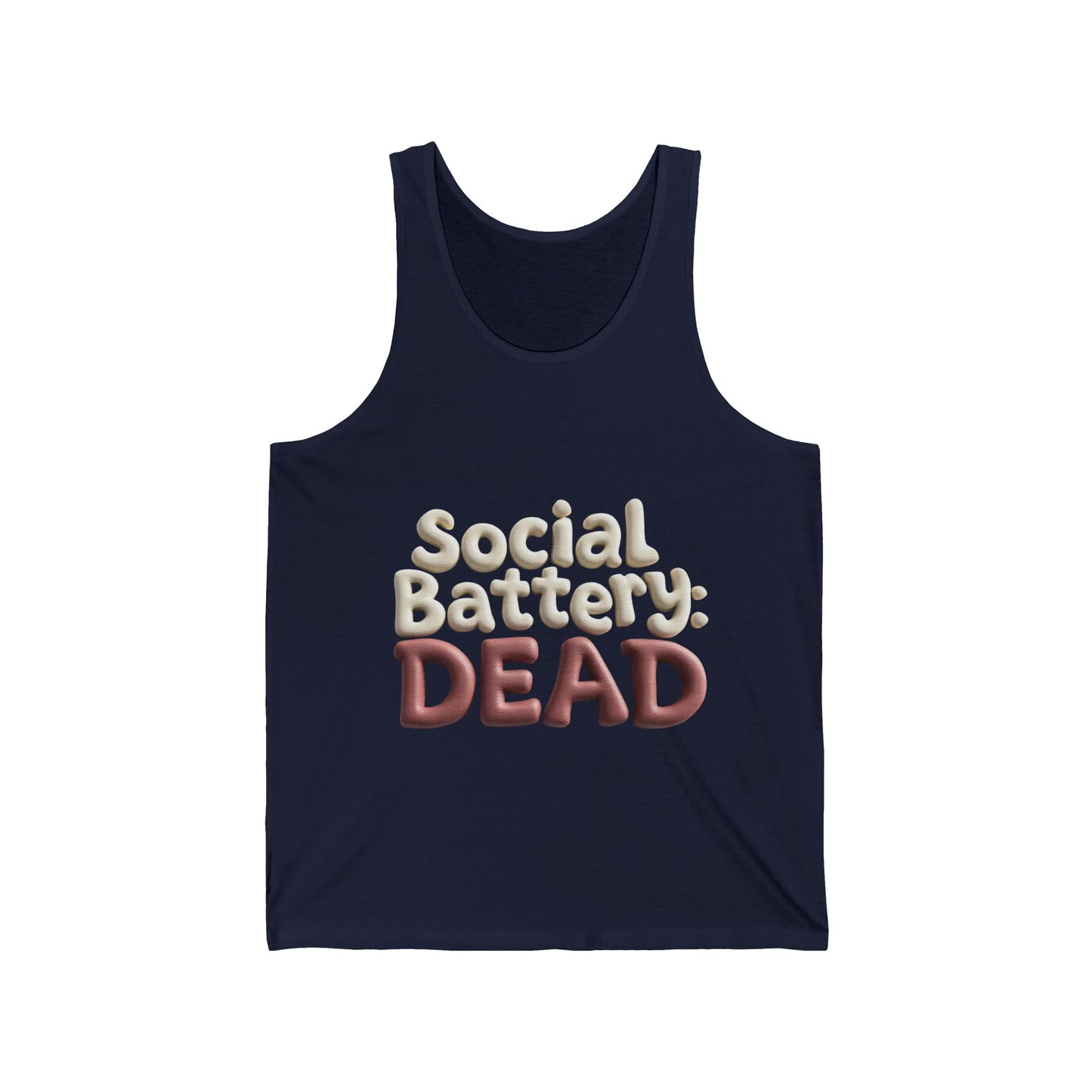 Social Battery: Dead Unisex Jersey Tank, Fun Summer Top, Casual Wear, Gift for Gamers, Relaxing Fit, Mood Shirt, Clothing