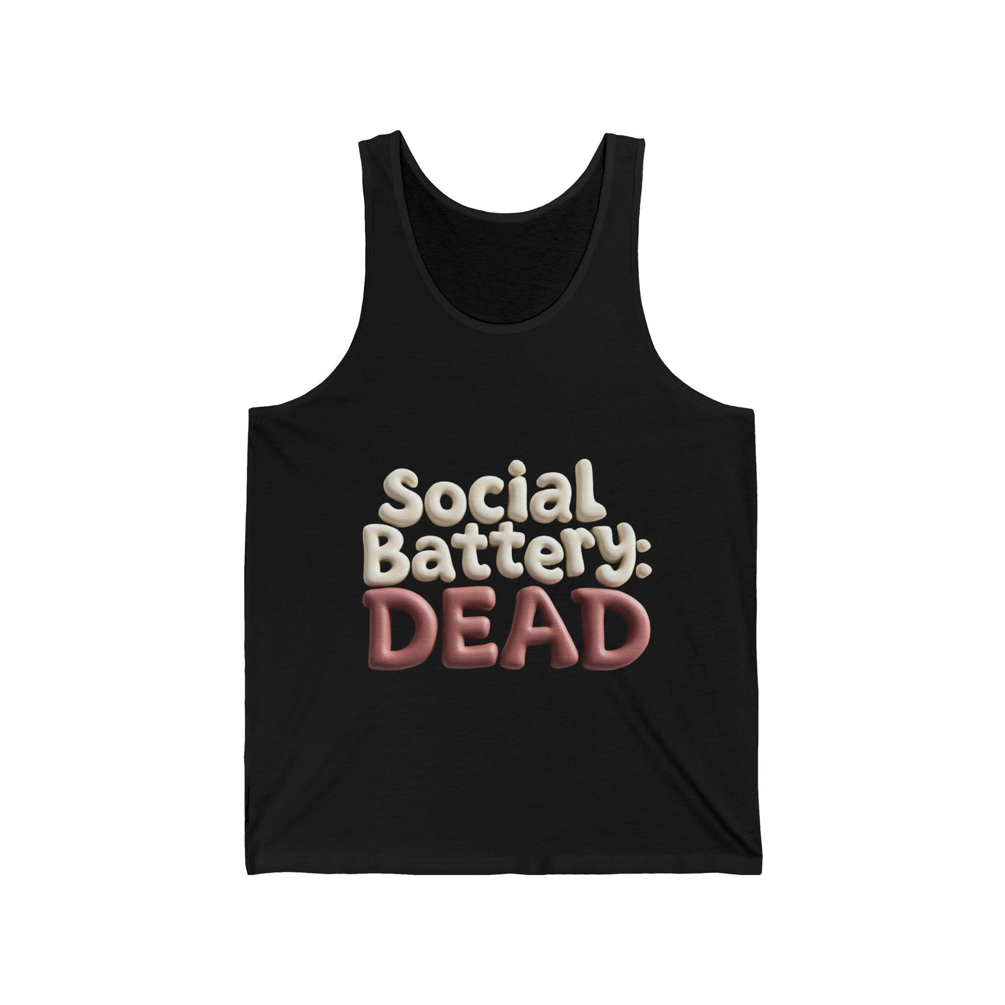Social Battery: Dead Unisex Jersey Tank, Fun Summer Top, Casual Wear, Gift for Gamers, Relaxing Fit, Mood Shirt, Clothing