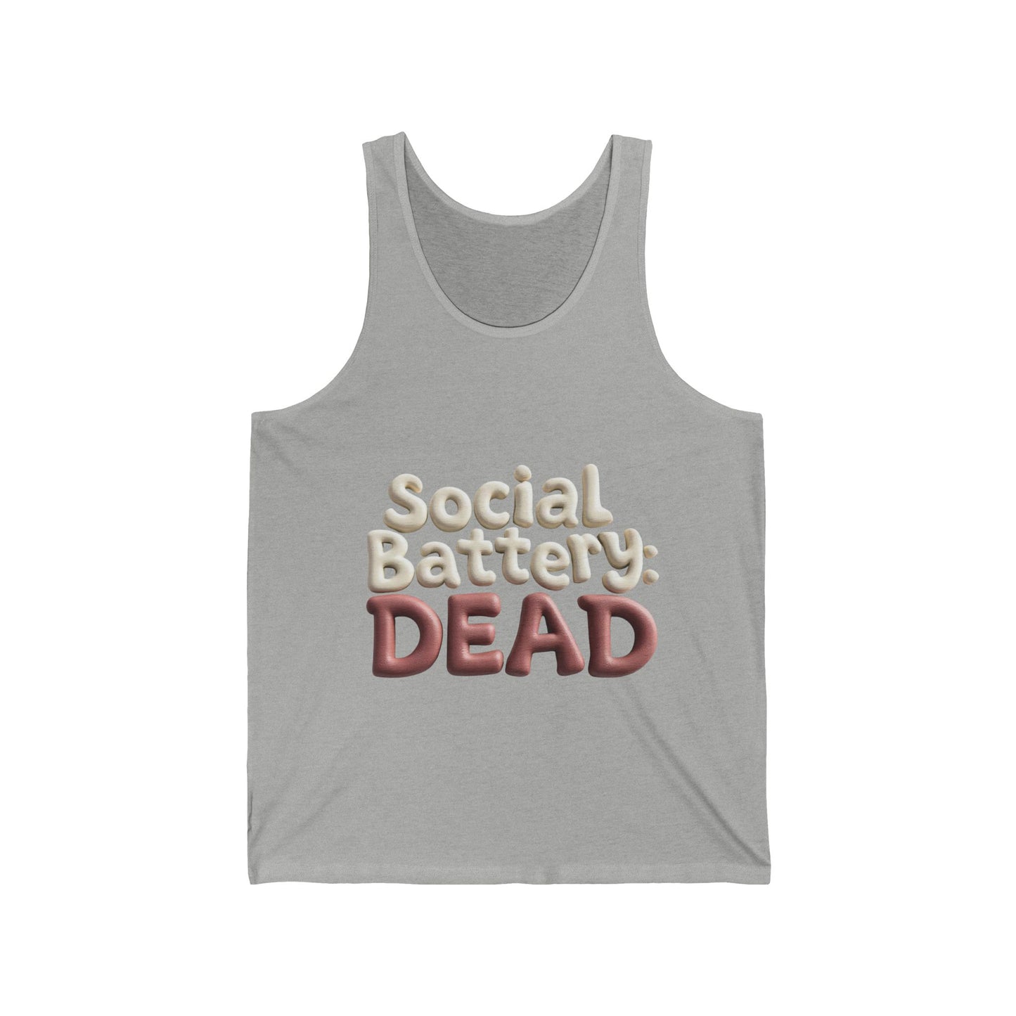 Social Battery: Dead Unisex Jersey Tank, Fun Summer Top, Casual Wear, Gift for Gamers, Relaxing Fit, Mood Shirt, Clothing
