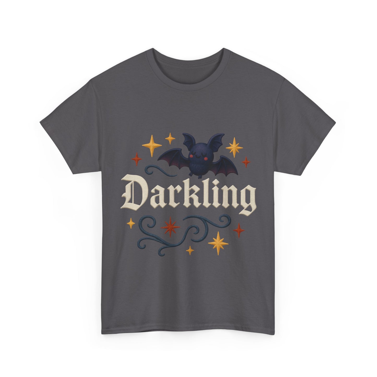 Darkling Bat Graphic Heavy Cotton Tee, Unisex T-Shirt, Gothic Style Tee, Cute Halloween Shirt, Spooky Casual Wear, Clothing