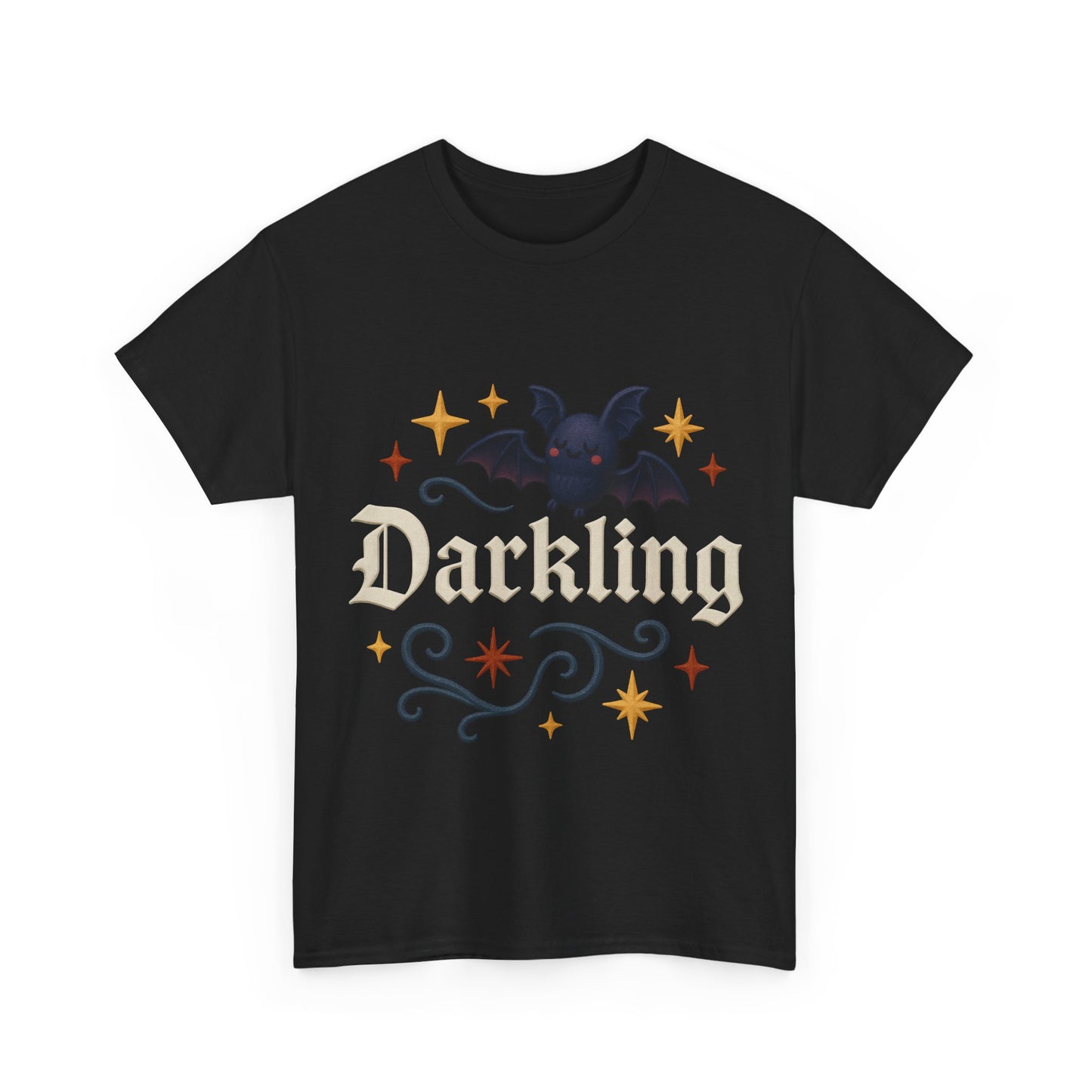 Darkling Bat Graphic Heavy Cotton Tee, Unisex T-Shirt, Gothic Style Tee, Cute Halloween Shirt, Spooky Casual Wear, Clothing