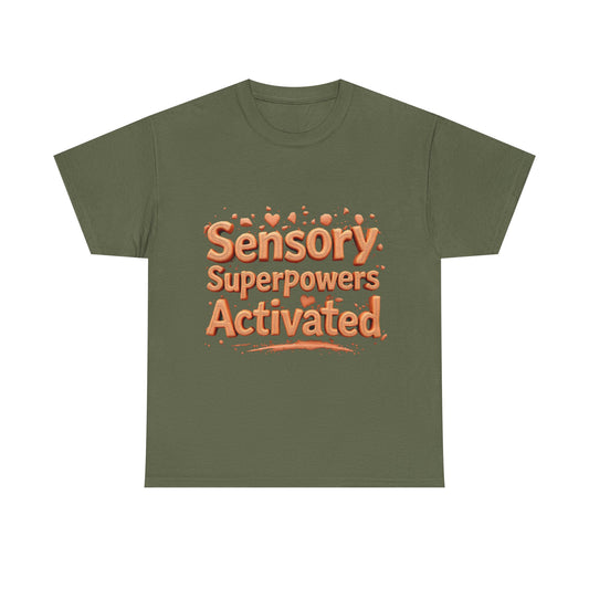 Sensory Superpowers Activated Unisex Heavy Cotton Tee, Comfortable T-Shirt, Gift for Neurodiverse Friends, Casual Wear, Unique Design