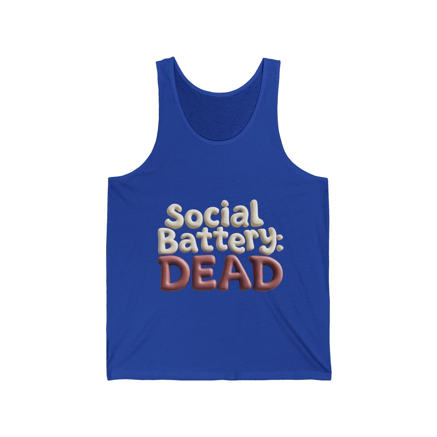 Social Battery: Dead Unisex Jersey Tank, Fun Summer Top, Casual Wear, Gift for Gamers, Relaxing Fit, Mood Shirt, Clothing